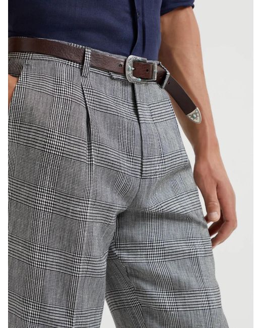 Brunello Cucinelli Gray Cotton And Linen Prince Of Wales Trousers With Pleat for men