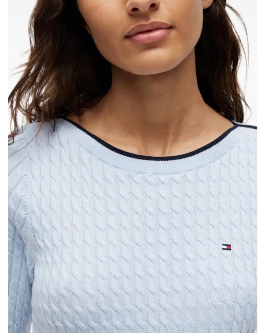 Tommy Hilfiger Blue Cable-Knit Short-Sleeve Sweater