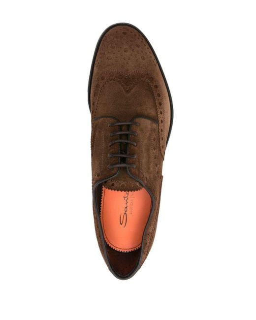 Chaussures oxford en daim à détail de perforations Santoni pour homme en coloris Brown