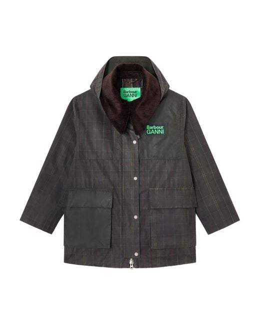 Ganni Gray X Barbour Corduroy-Collar Coat