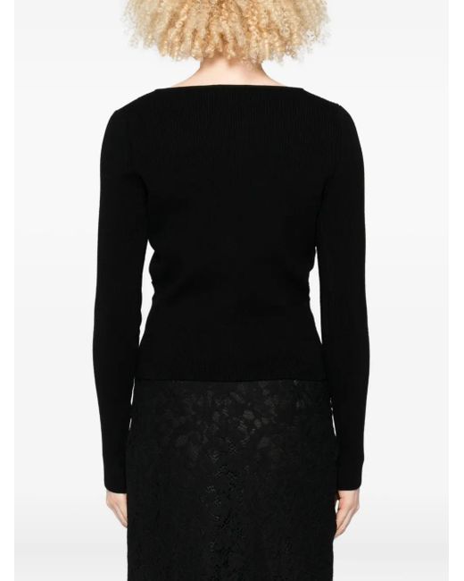 Blumarine Black Lace-Trimmed Ribbed Cardigan