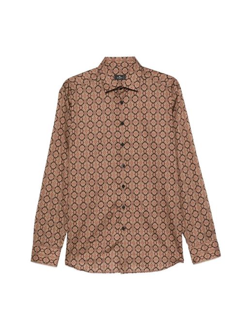 Etro Brown Chemise À Motif Géométrique for men