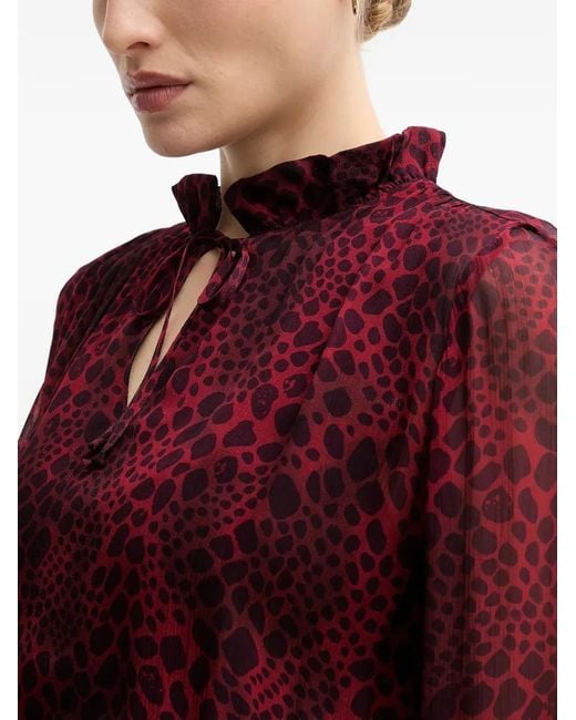 MARC AUREL Red Ruffle Animal Print Dress