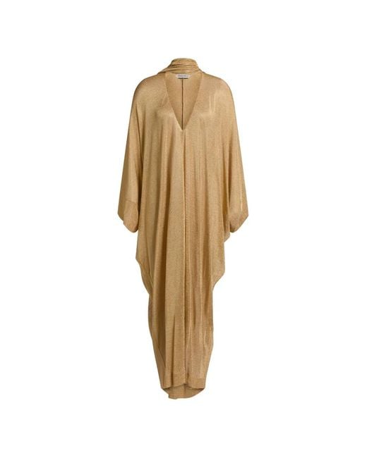 Alberta Ferretti Natural V-Neck Split Midi Kaftan