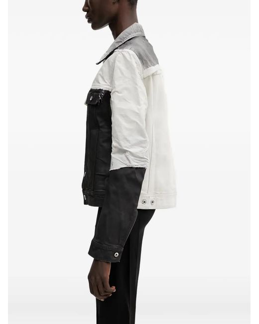 Rick Owens White Trucker Patchwork Raw-Cut Jacket
