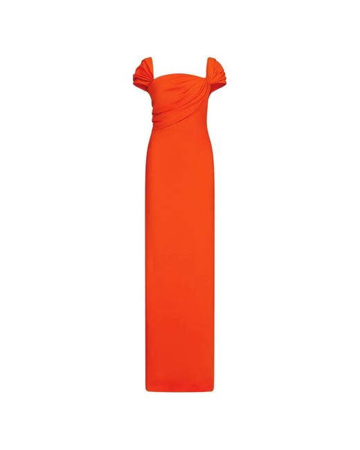 Oscar de la Renta Red Draped-Detailed Cady Gown