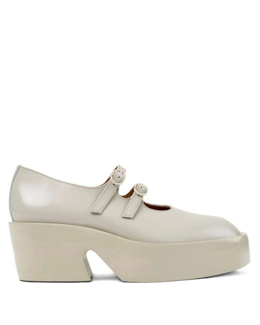 Camper White Billie Buckle-Strap Platform Pumps