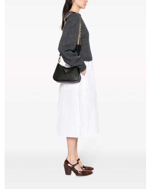 Prada Black Enamel-Triangle Logo Shoulder Bag
