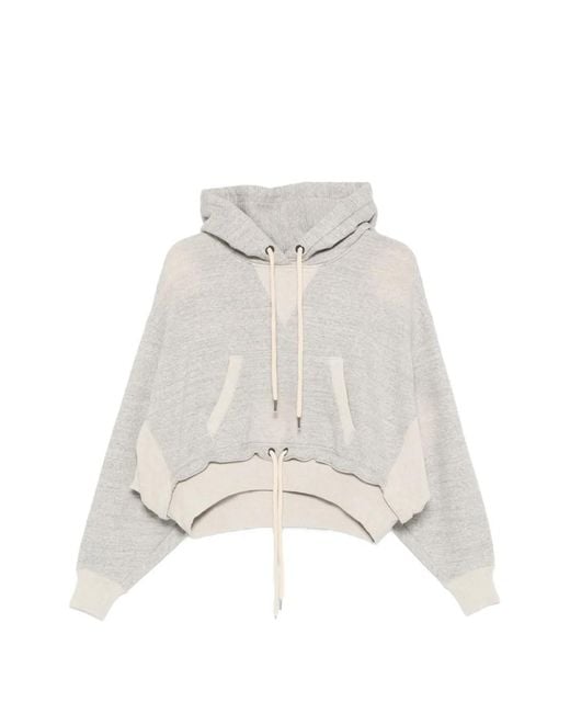 R13 White Cinched-Hem Hoodie