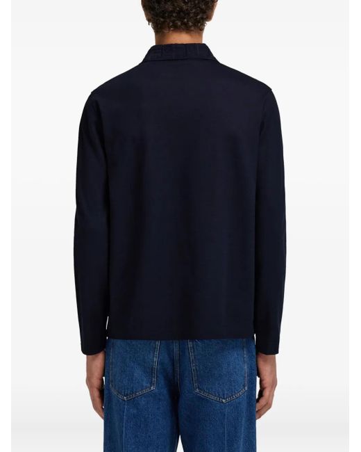Ferragamo Blue Zip Long-Sleeved Polo Shirt for men