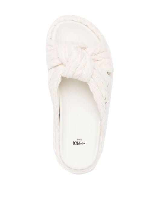 Fendi White Feel Knot-detail Flat Sandals