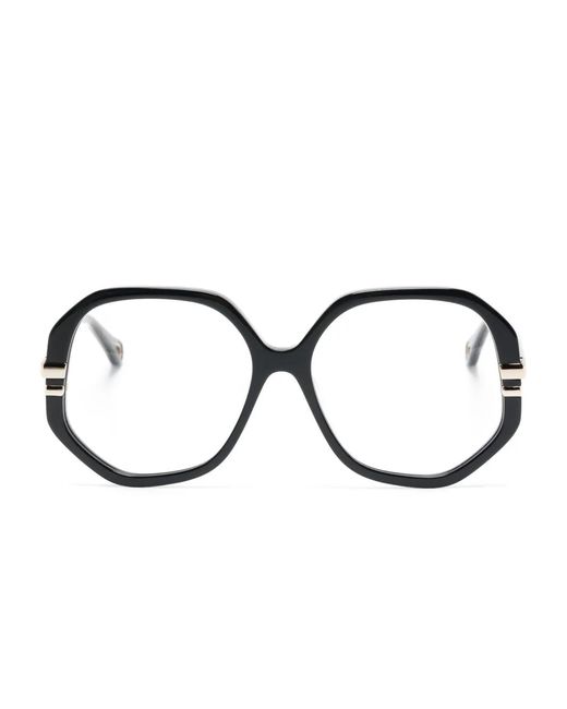 Chloé Black Logo-Debossed Square-Frame Glasses