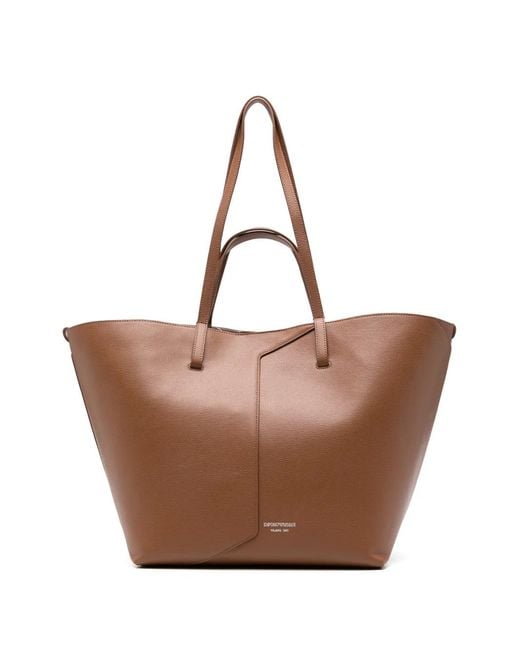 Emporio Armani Brown 1981 Logo-Print Leather Tote Bag