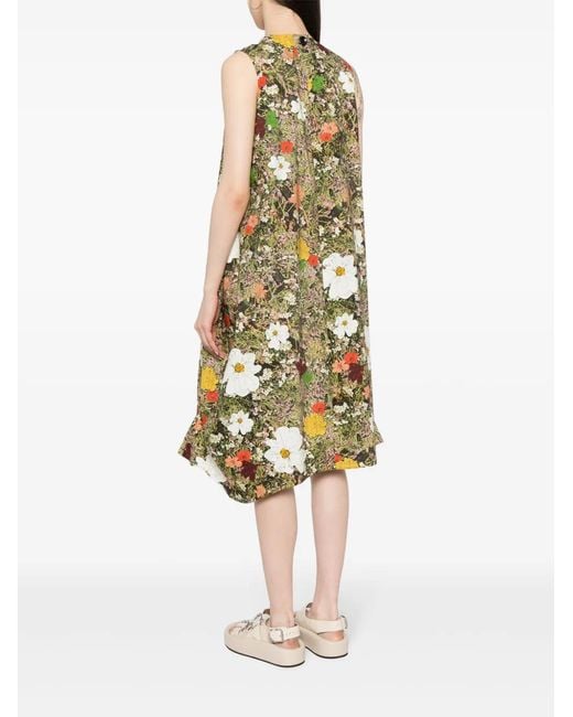 JNBY Green Floral-Print Cotton Midi Dress
