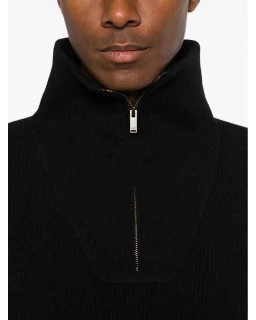 Saint Laurent Black Ribbed-Knit Crew-Neck Sweater for men