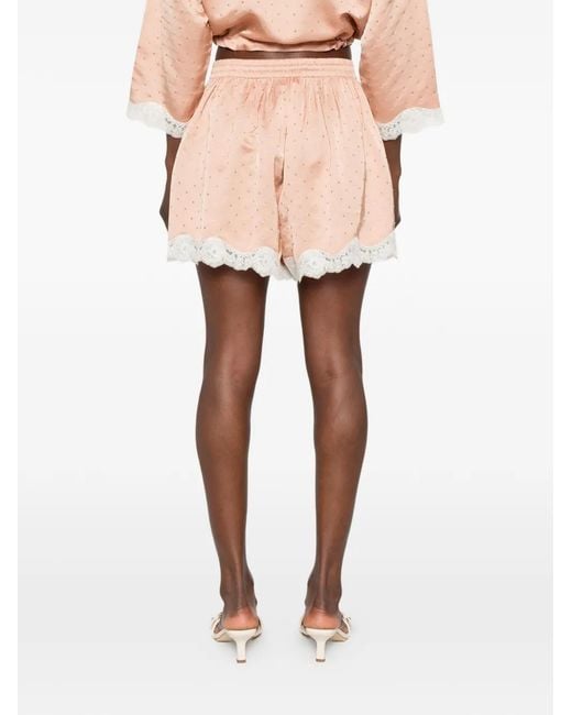 Sandro Pink Lace-Trim Rhinestone-Embellished Shorts