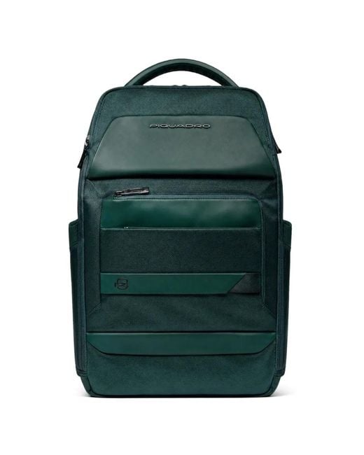 Piquadro Green Logo-Plaque Panelled Backpack for men