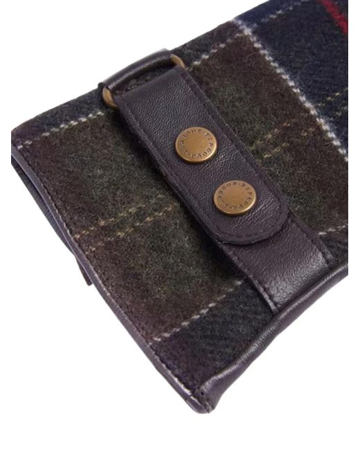 Barbour Gray Plaid-Panel Leather Gloves