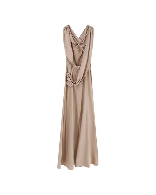 ACTUALEE Natural Satin-Waistband Sleeveless Maxi Dress