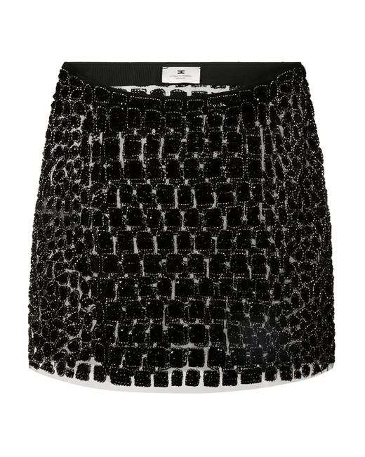 Elisabetta Franchi Women's Black Crocodile-Effect Embroidered Mini Skirt