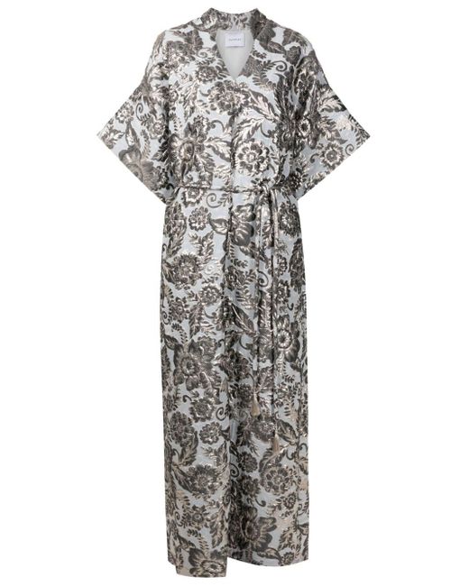Olympiah Gray Floral-embroidery Floor-length Dress