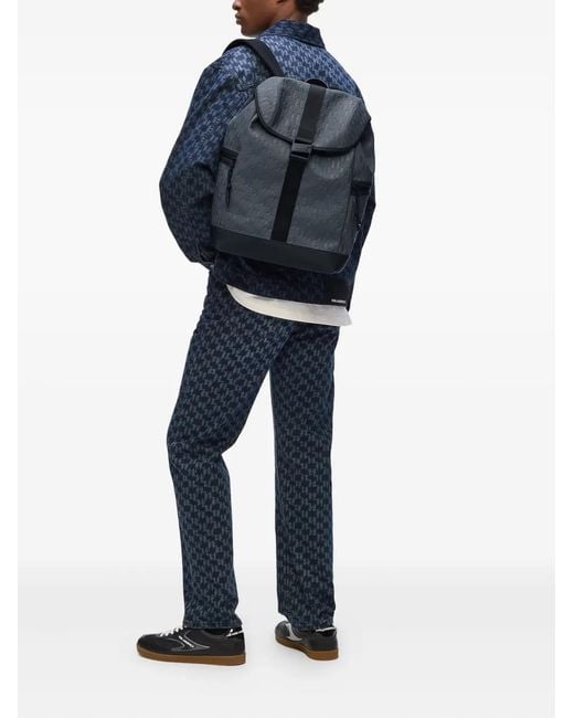 Karl Lagerfeld Black Monogram Weatherproof Backpack for men