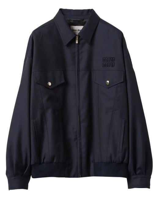 Miu Miu Blue Batavia Wool Bomber Jacket