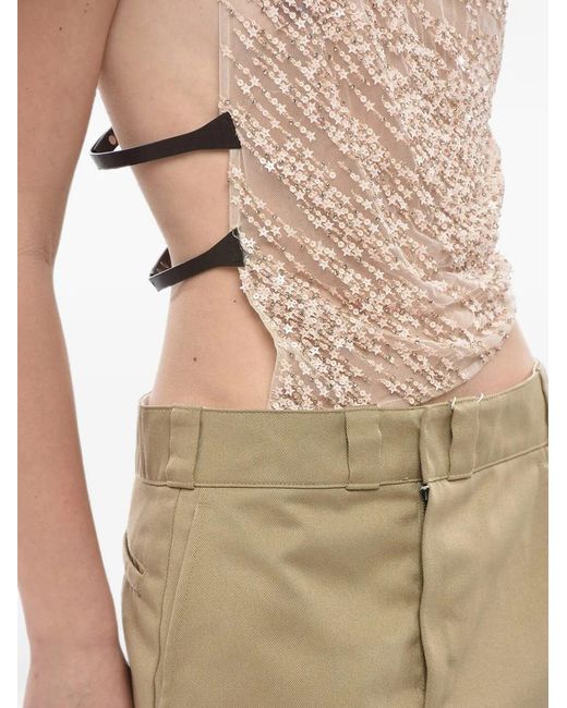 DSquared² Natural Sequin-Embellished One-Shoulder Top