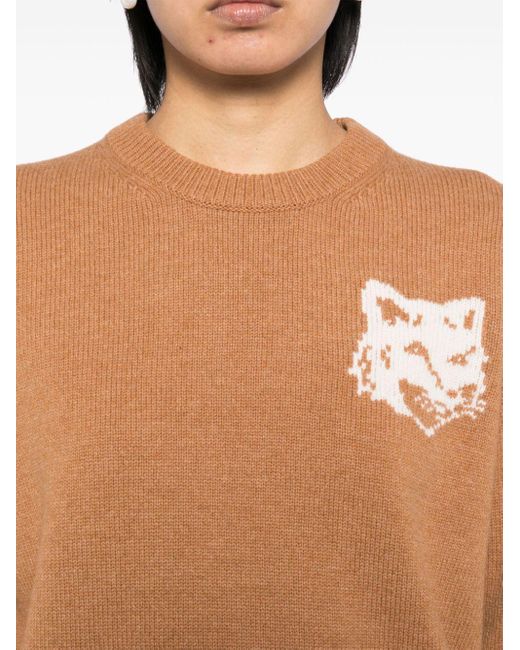 Maison Kitsuné Brown Fox-Head Intarsia Jumper