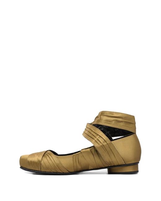 Alohas Metallic Volant Pleated Buckle Ballet Flats