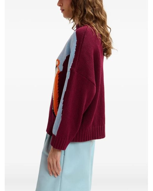 Essentiel Antwerp Red Jinie Intarsia-Knit Sweater
