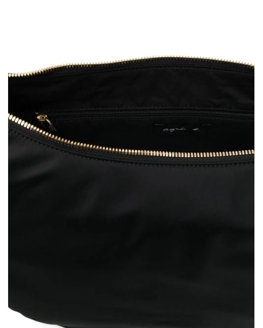Agnes B. Black Large Logo-Plaque Shoulder Bag
