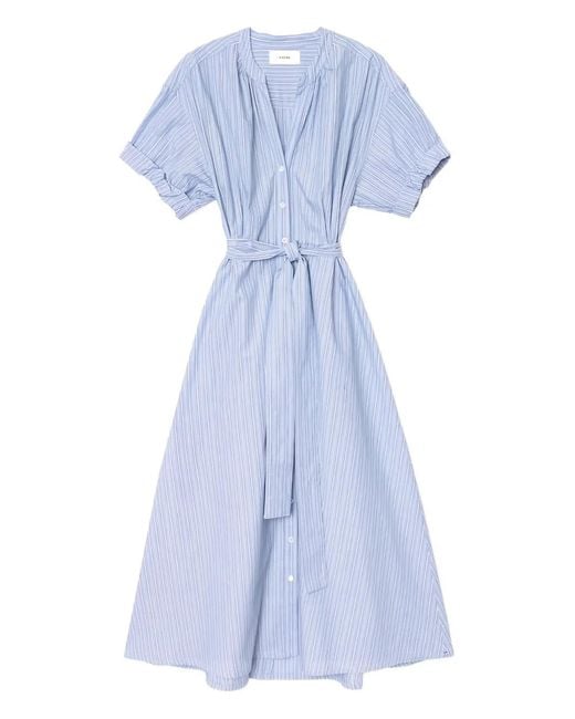 Xirena Blue Belted Striped Midi Dress