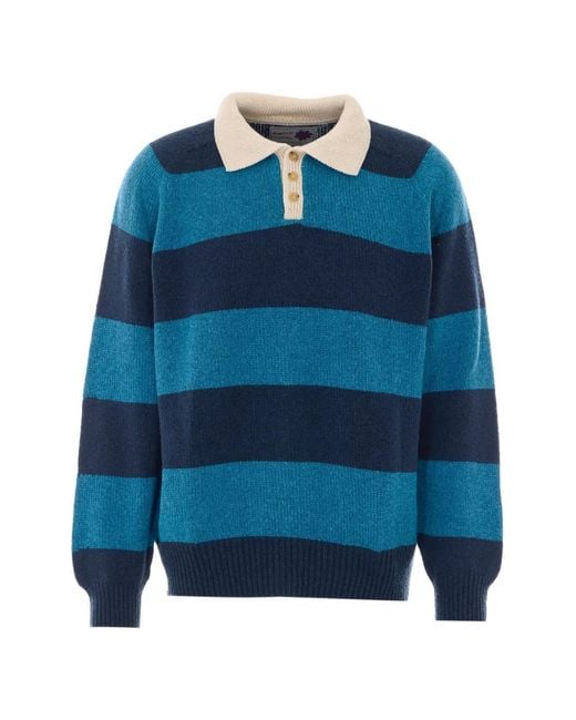 Howlin' By Morrison Blue Striped Long-Sleeve Polo Shirt for men