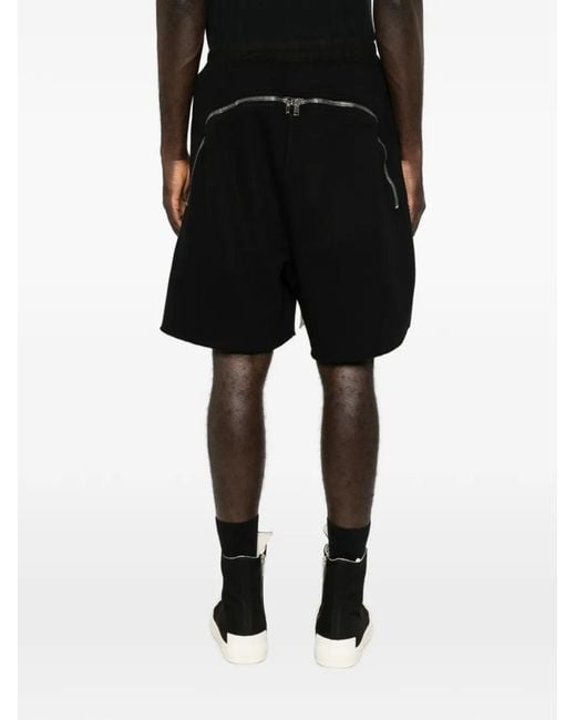 Rick Owens Black Drawstring Zip-Detail Cotton Shorts for men