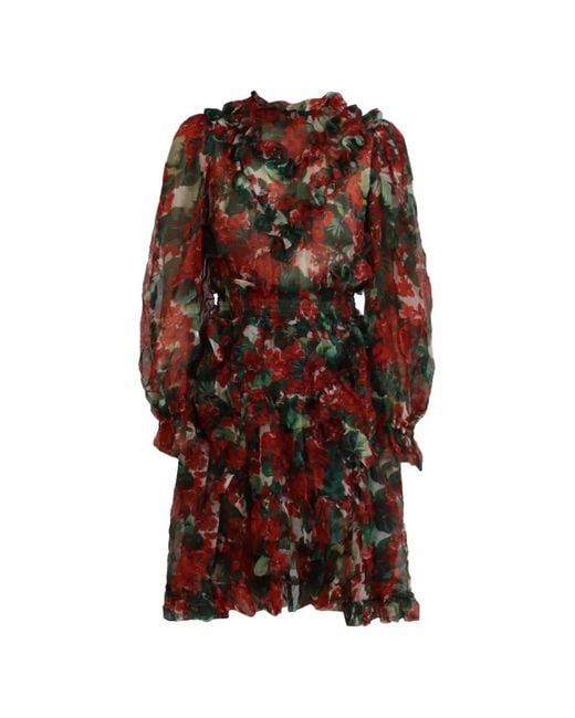 Dolce & Gabbana Red Floral-Print Ruffled Mini Dress