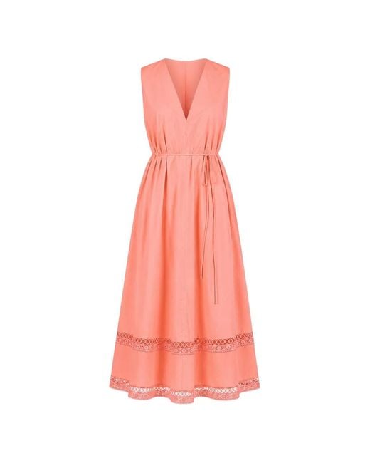 Twinset Pink Crochet-Trim Sleeveless Midi Dress