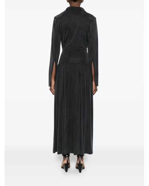 AYA MUSE Black Mer Pleated Midi Dress