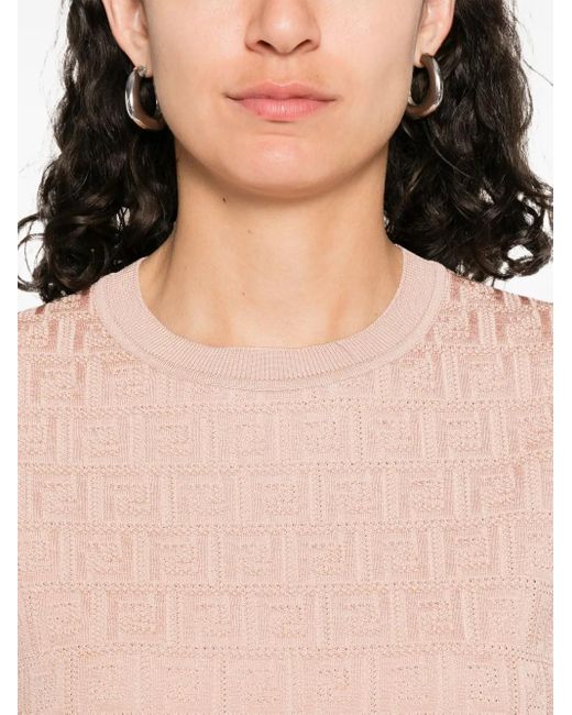 Fendi T-Shirt Met Ff-Jacquard in het Pink