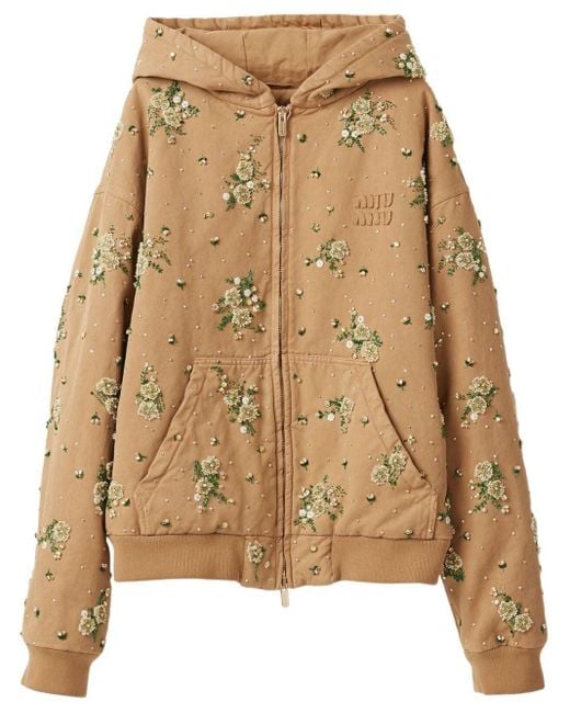 Miu Miu Natural Embroidered Garment-Dyed Gabardine Blouson Jacket
