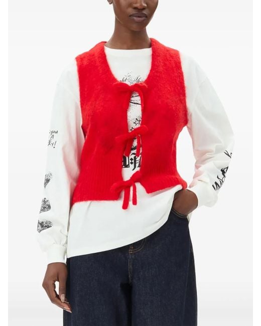 Ganni Red Bow Detailing Sleeveless Vest
