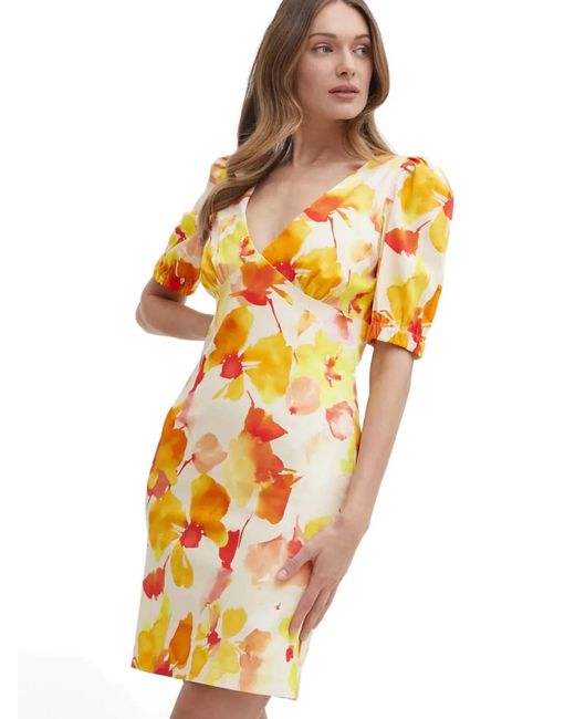 Morgan Yellow Puff Sleeve Floral Mini Dress