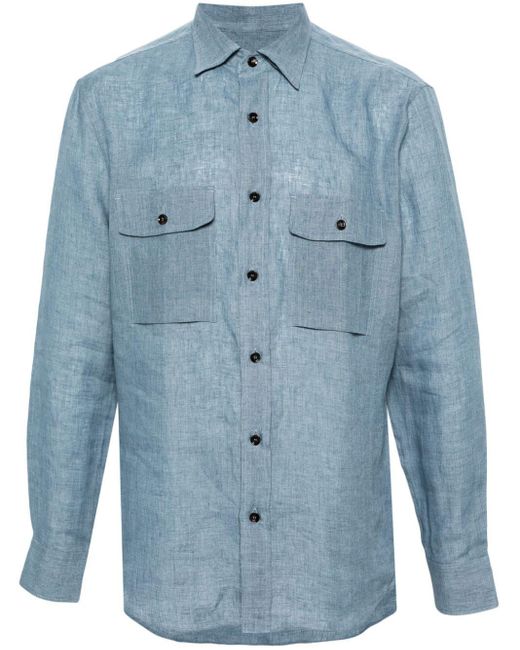 Brioni Blue Button-down Collar Linen Shirt for men