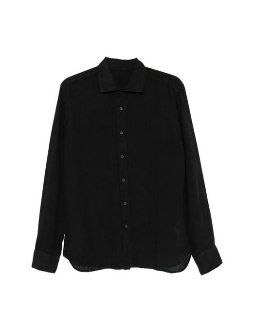 120% Lino Black Long-Sleeve Button-Up Shirt for men