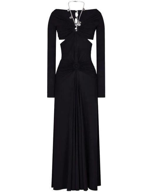 Rabanne Black Chain-Detail Draped Long Dress