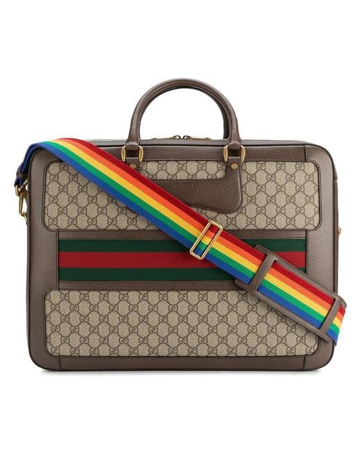 Gucci Leather Rainbow Strap GG Briefcase in Brown for Men Lyst