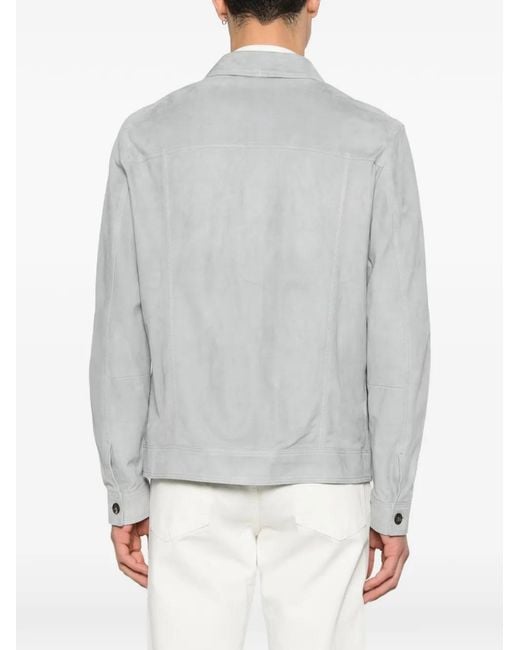 Eleventy Gray Buttoned Suede Jacket for men
