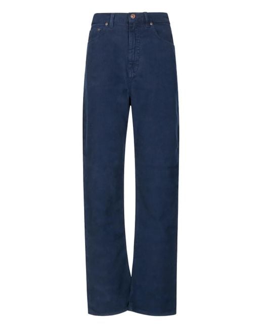 Victoria Beckham Blue Corduroy-Effect Logo-Patch Jeans