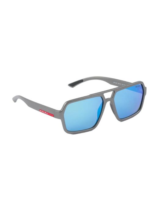Prada Blue Linea Rossa Rectangle-frame Sunglasses for men