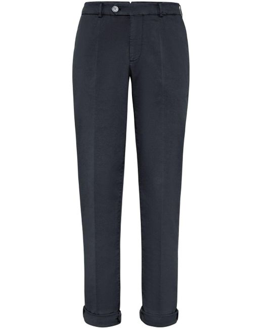Brunello Cucinelli Blue Straight-Leg Cotton-Blend Trousers for men